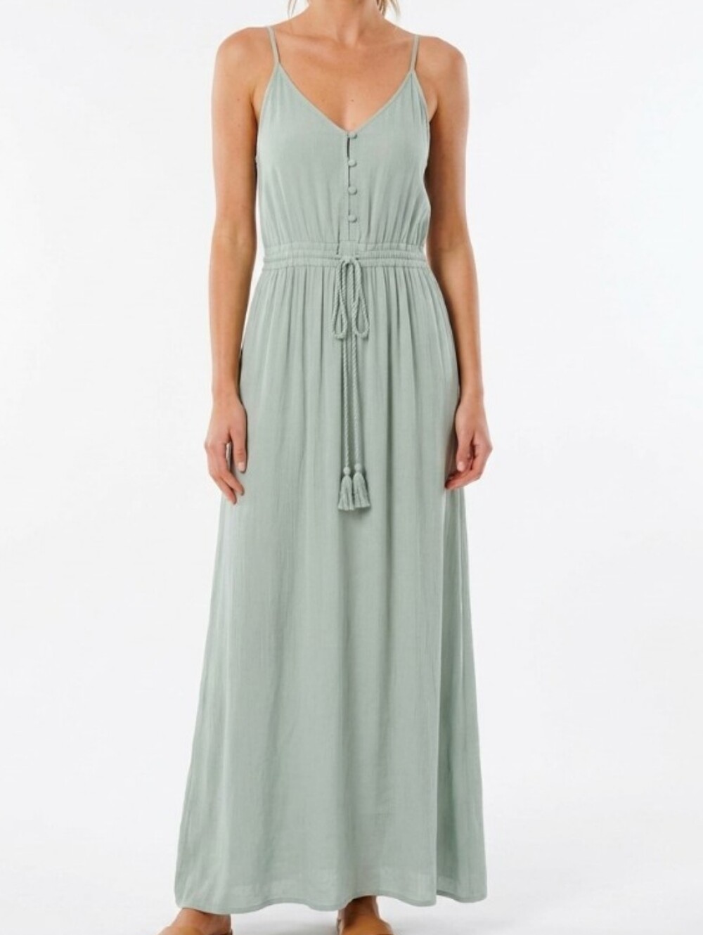 Rip Curl Light Sage Green Sleeveless Maxi Dress with Tassel Tie